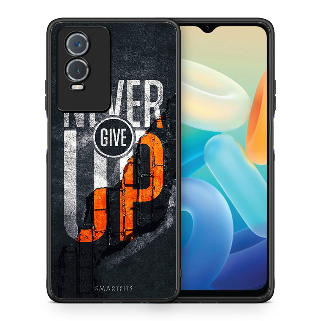 Θήκη Αγίου Βαλεντίνου Vivo Y76 5G / Y76s / Y74s Never Give Up από τη Smartfits με σχέδιο στο πίσω μέρος και μαύρο περίβλημα | Vivo Y76 5G / Y76s / Y74s Never Give Up case with colorful back and black bezels