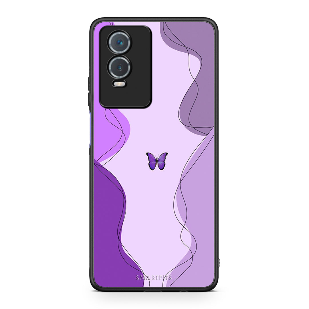 Vivo Y76 5G / Y76s / Y74s Purple Mariposa Θήκη Αγίου Βαλεντίνου από τη Smartfits με σχέδιο στο πίσω μέρος και μαύρο περίβλημα | Smartphone case with colorful back and black bezels by Smartfits