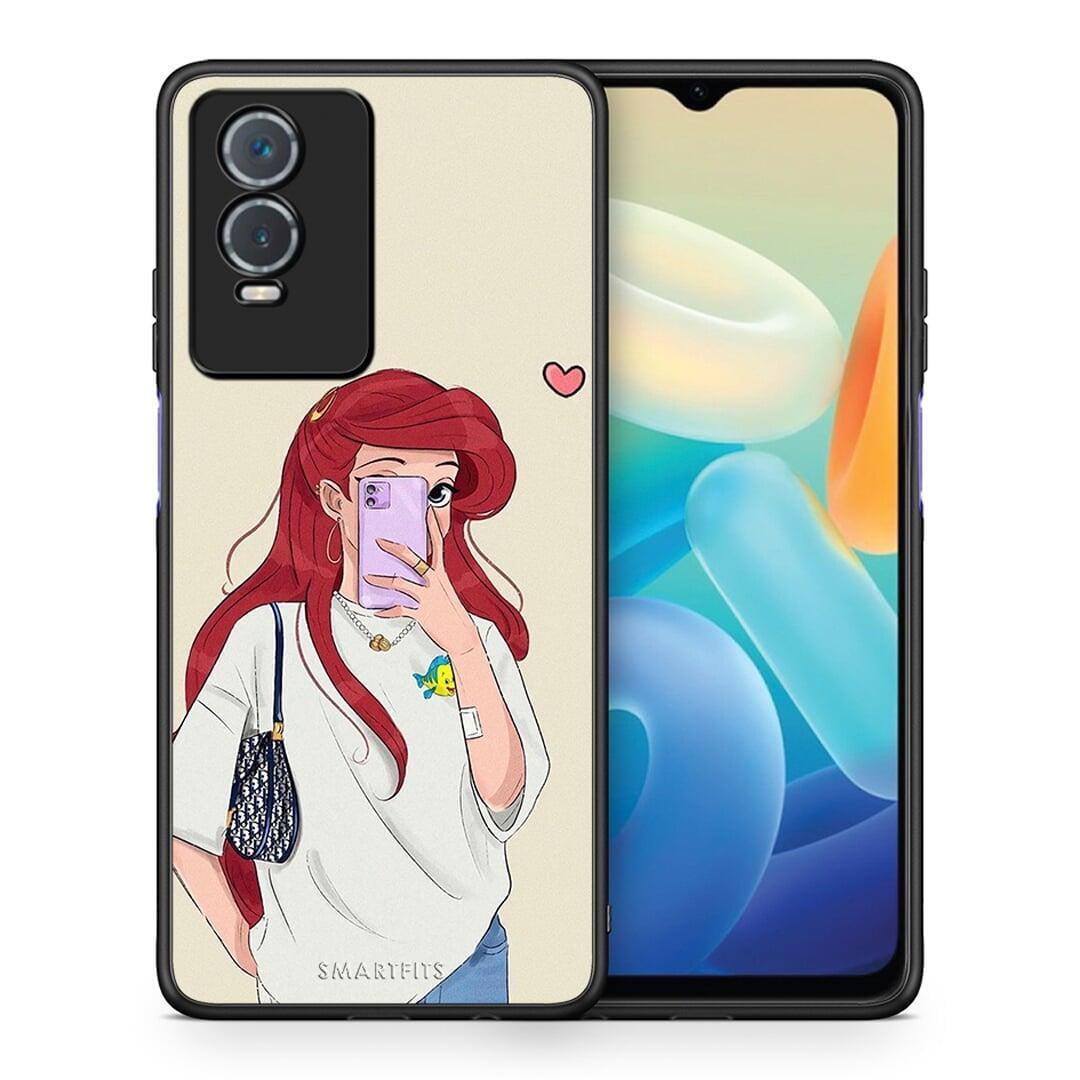 Θήκη Vivo Y76 5G / Y76s / Y74s Walking Mermaid από τη Smartfits με σχέδιο στο πίσω μέρος και μαύρο περίβλημα | Vivo Y76 5G / Y76s / Y74s Walking Mermaid case with colorful back and black bezels