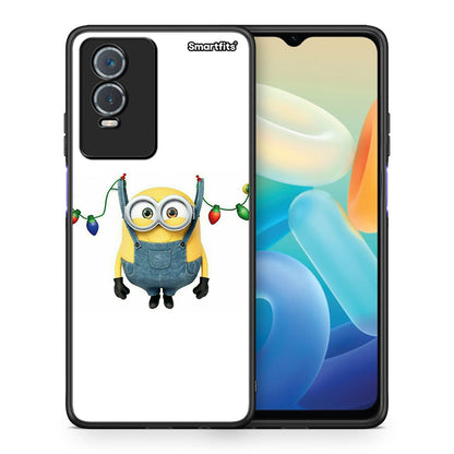 Θήκη Vivo Y76 5G / Y76s / Y74s Xmas Minion Lights από τη Smartfits με σχέδιο στο πίσω μέρος και μαύρο περίβλημα | Vivo Y76 5G / Y76s / Y74s Xmas Minion Lights case with colorful back and black bezels