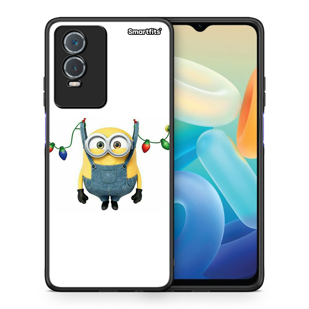 Θήκη Vivo Y76 5G / Y76s / Y74s Xmas Minion Lights από τη Smartfits με σχέδιο στο πίσω μέρος και μαύρο περίβλημα | Vivo Y76 5G / Y76s / Y74s Xmas Minion Lights case with colorful back and black bezels