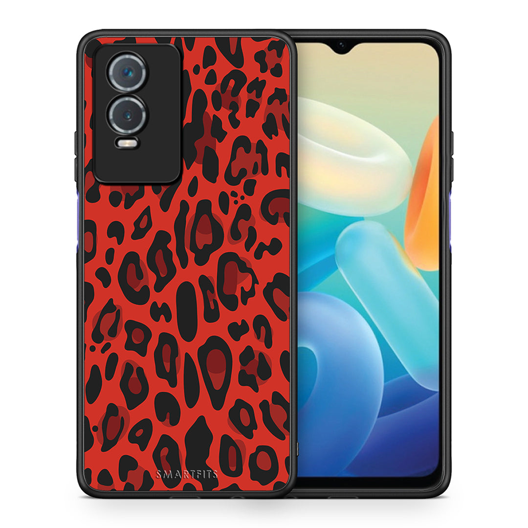 Θήκη Vivo Y76 5G / Y76s / Y74s Red Leopard Animal από τη Smartfits με σχέδιο στο πίσω μέρος και μαύρο περίβλημα | Vivo Y76 5G / Y76s / Y74s Red Leopard Animal case with colorful back and black bezels