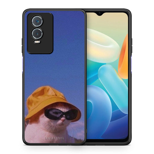 Θήκη Vivo Y76 5G / Y76s / Y74s Cat Diva από τη Smartfits με σχέδιο στο πίσω μέρος και μαύρο περίβλημα | Vivo Y76 5G / Y76s / Y74s Cat Diva case with colorful back and black bezels