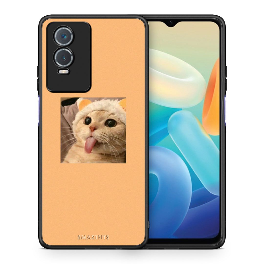 Θήκη Vivo Y76 5G / Y76s / Y74s Cat Tongue από τη Smartfits με σχέδιο στο πίσω μέρος και μαύρο περίβλημα | Vivo Y76 5G / Y76s / Y74s Cat Tongue case with colorful back and black bezels