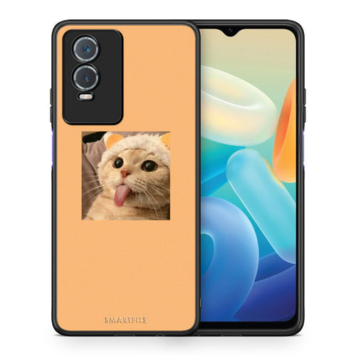 Θήκη Vivo Y76 5G / Y76s / Y74s Cat Tongue από τη Smartfits με σχέδιο στο πίσω μέρος και μαύρο περίβλημα | Vivo Y76 5G / Y76s / Y74s Cat Tongue case with colorful back and black bezels