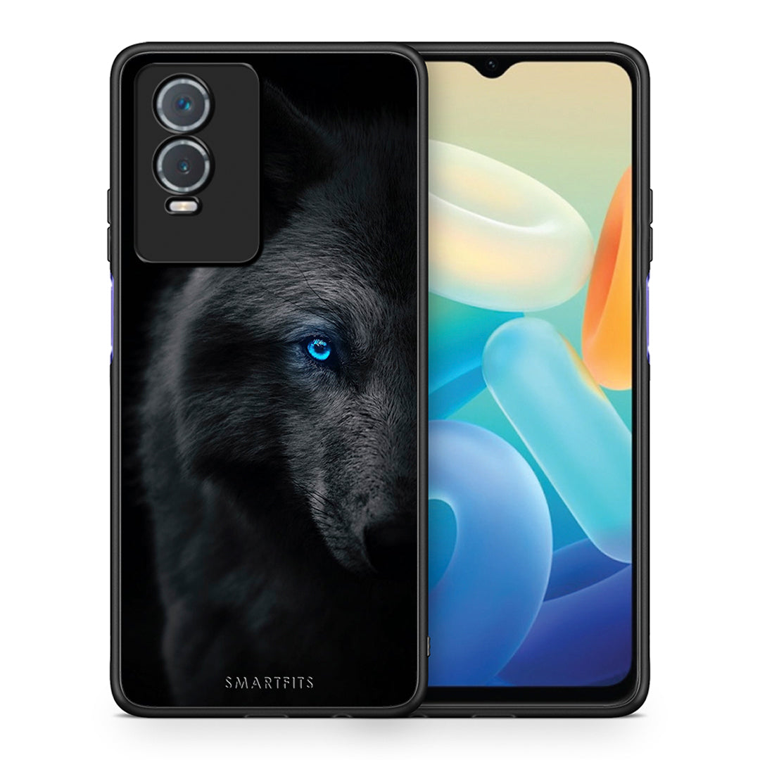 Θήκη Vivo Y76 5G / Y76s / Y74s Dark Wolf από τη Smartfits με σχέδιο στο πίσω μέρος και μαύρο περίβλημα | Vivo Y76 5G / Y76s / Y74s Dark Wolf case with colorful back and black bezels