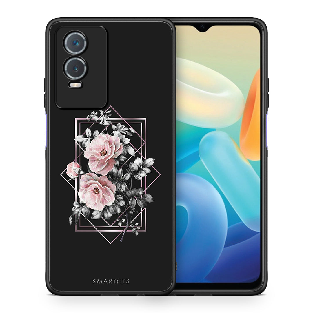 Θήκη Vivo Y76 5G / Y76s / Y74s Frame Flower από τη Smartfits με σχέδιο στο πίσω μέρος και μαύρο περίβλημα | Vivo Y76 5G / Y76s / Y74s Frame Flower case with colorful back and black bezels