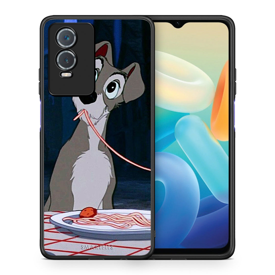 Θήκη Αγίου Βαλεντίνου Vivo Y76 5G / Y76s / Y74s Lady And Tramp 1 από τη Smartfits με σχέδιο στο πίσω μέρος και μαύρο περίβλημα | Vivo Y76 5G / Y76s / Y74s Lady And Tramp 1 case with colorful back and black bezels