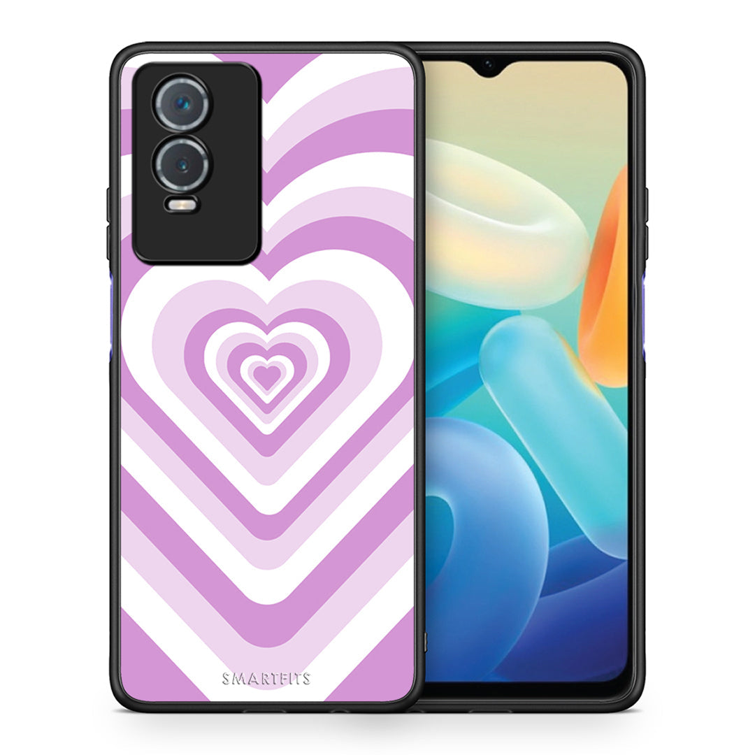 Θήκη Vivo Y76 5G / Y76s / Y74s Lilac Hearts από τη Smartfits με σχέδιο στο πίσω μέρος και μαύρο περίβλημα | Vivo Y76 5G / Y76s / Y74s Lilac Hearts case with colorful back and black bezels