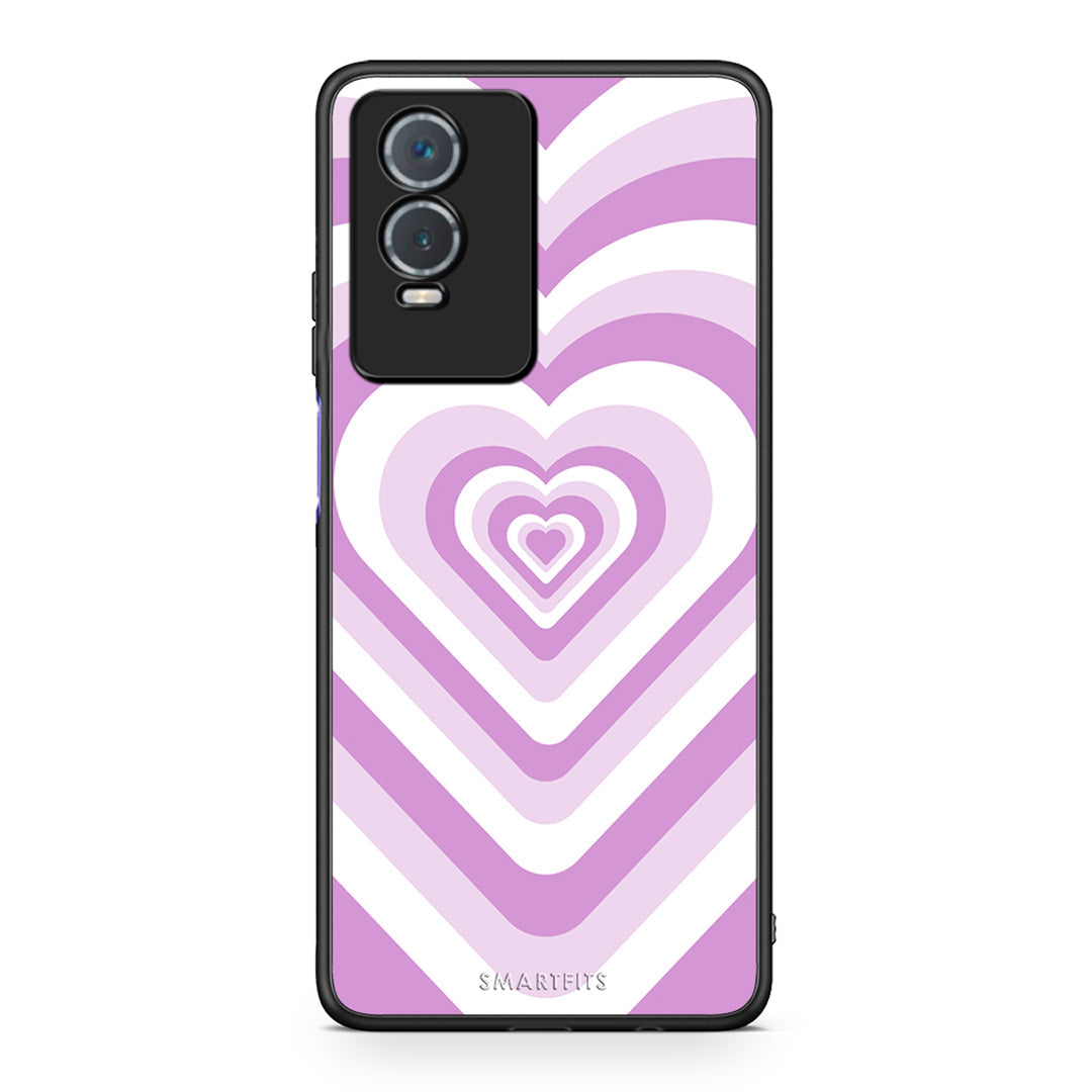 Vivo Y76 5G / Y76s / Y74s Lilac Hearts θήκη από τη Smartfits με σχέδιο στο πίσω μέρος και μαύρο περίβλημα | Smartphone case with colorful back and black bezels by Smartfits