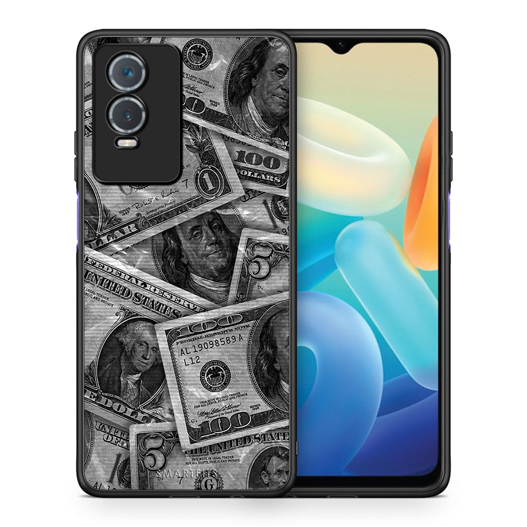 Θήκη Vivo Y76 5G / Y76s / Y74s Money Dollars από τη Smartfits με σχέδιο στο πίσω μέρος και μαύρο περίβλημα | Vivo Y76 5G / Y76s / Y74s Money Dollars case with colorful back and black bezels