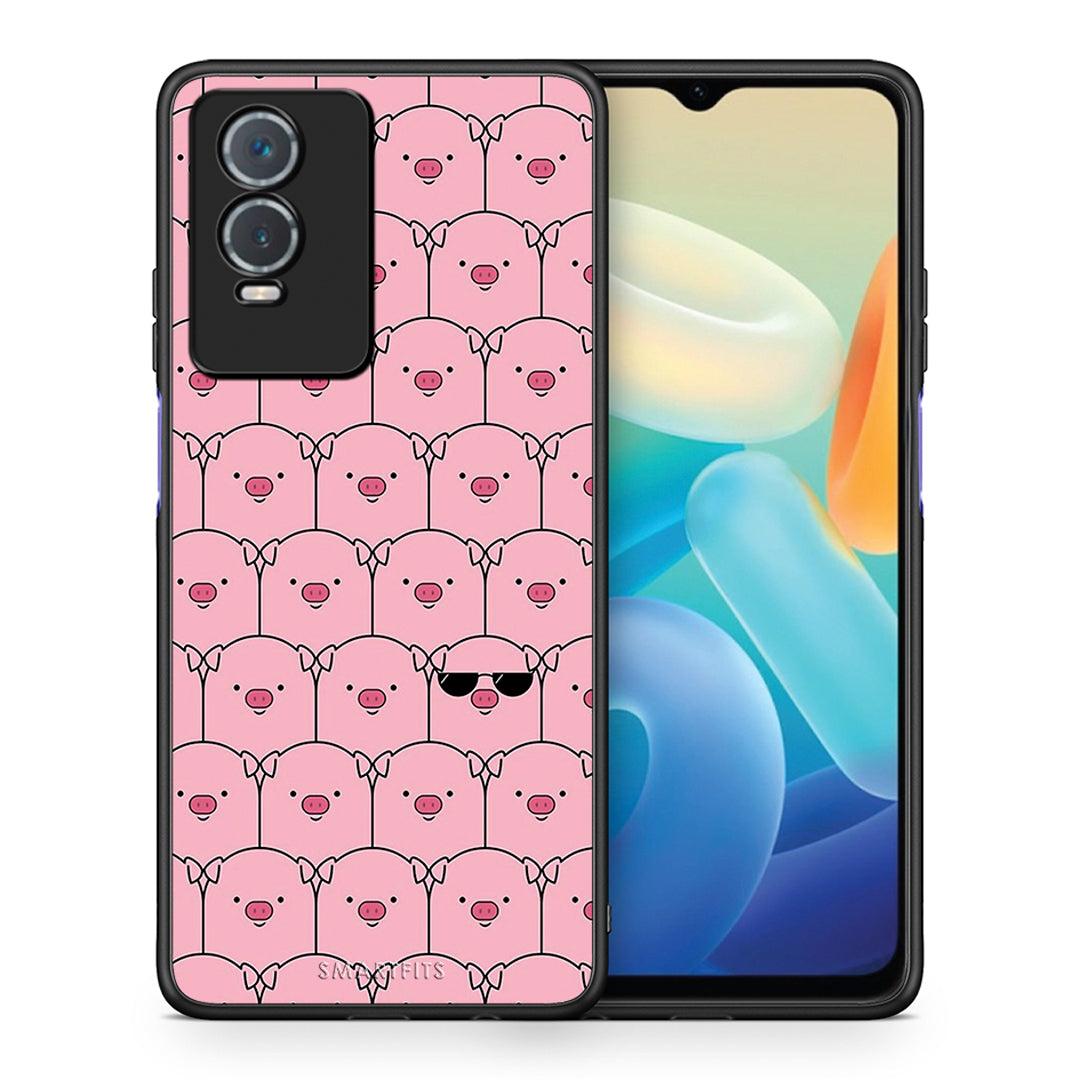 Θήκη Vivo Y76 5G / Y76s / Y74s Pig Glasses από τη Smartfits με σχέδιο στο πίσω μέρος και μαύρο περίβλημα | Vivo Y76 5G / Y76s / Y74s Pig Glasses case with colorful back and black bezels