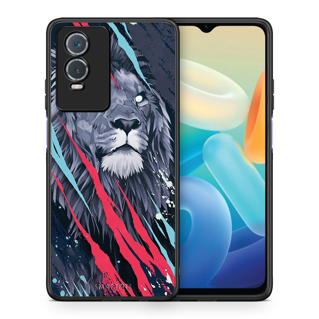 Θήκη Vivo Y76 5G / Y76s / Y74s Lion Designer PopArt από τη Smartfits με σχέδιο στο πίσω μέρος και μαύρο περίβλημα | Vivo Y76 5G / Y76s / Y74s Lion Designer PopArt case with colorful back and black bezels
