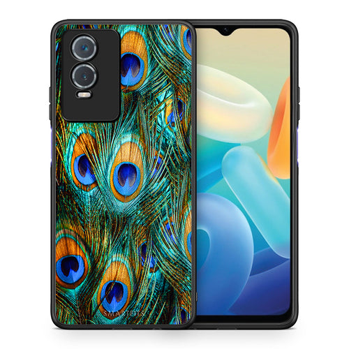 Θήκη Vivo Y76 5G / Y76s / Y74s Real Peacock Feathers από τη Smartfits με σχέδιο στο πίσω μέρος και μαύρο περίβλημα | Vivo Y76 5G / Y76s / Y74s Real Peacock Feathers case with colorful back and black bezels