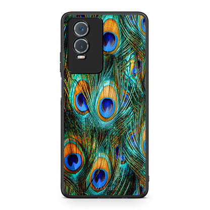 Vivo Y76 5G / Y76s / Y74s Real Peacock Feathers θήκη από τη Smartfits με σχέδιο στο πίσω μέρος και μαύρο περίβλημα | Smartphone case with colorful back and black bezels by Smartfits