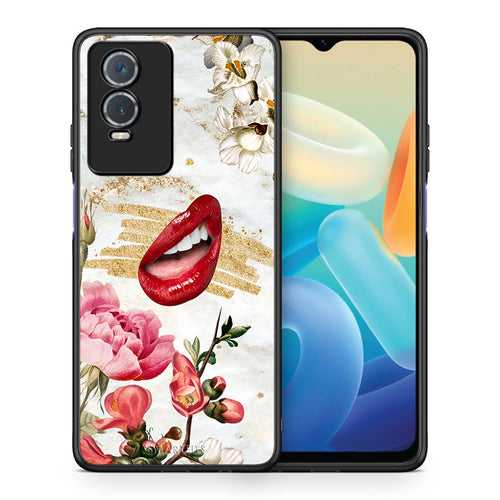 Θήκη Vivo Y76 5G / Y76s / Y74s Red Lips από τη Smartfits με σχέδιο στο πίσω μέρος και μαύρο περίβλημα | Vivo Y76 5G / Y76s / Y74s Red Lips case with colorful back and black bezels