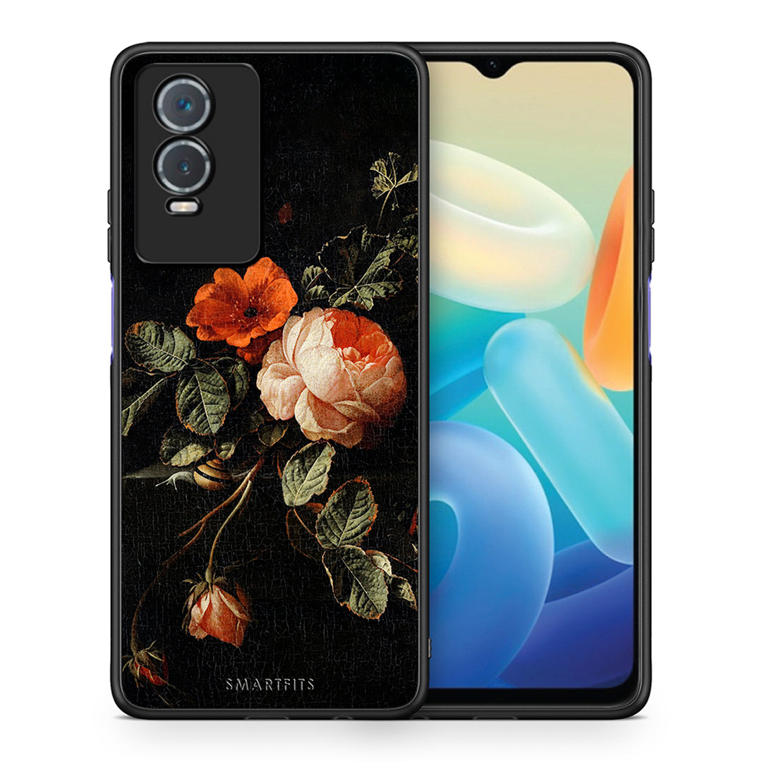 Θήκη Vivo Y76 5G / Y76s / Y74s Vintage Roses από τη Smartfits με σχέδιο στο πίσω μέρος και μαύρο περίβλημα | Vivo Y76 5G / Y76s / Y74s Vintage Roses case with colorful back and black bezels