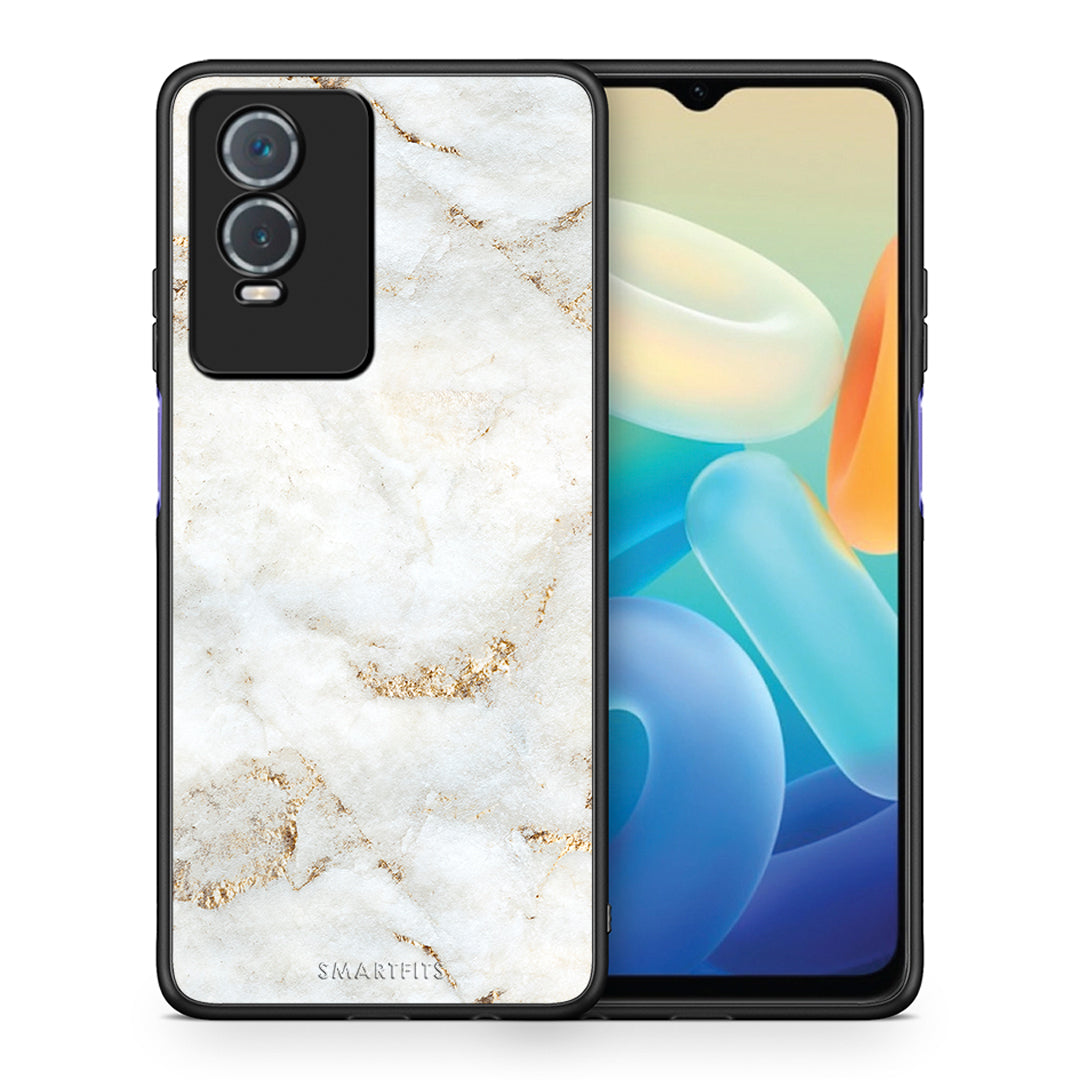 Θήκη Vivo Y76 5G / Y76s / Y74s White Gold Marble από τη Smartfits με σχέδιο στο πίσω μέρος και μαύρο περίβλημα | Vivo Y76 5G / Y76s / Y74s White Gold Marble case with colorful back and black bezels