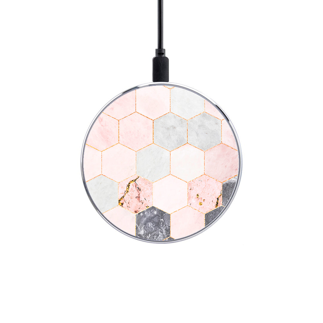 Ασύρματος Φορτιστής με χρώμα Marble Hexagon Pink – Smartfits