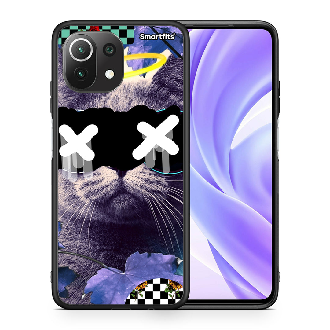 Θήκη Xiaomi 11 Lite/Mi 11 Lite Cat Collage από τη Smartfits με σχέδιο στο πίσω μέρος και μαύρο περίβλημα | Xiaomi 11 Lite/Mi 11 Lite Cat Collage case with colorful back and black bezels