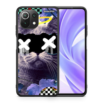 Θήκη Xiaomi 11 Lite/Mi 11 Lite Cat Collage από τη Smartfits με σχέδιο στο πίσω μέρος και μαύρο περίβλημα | Xiaomi 11 Lite/Mi 11 Lite Cat Collage case with colorful back and black bezels