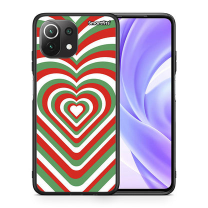 Θήκη Xiaomi 11 Lite/Mi 11 Lite Christmas Hearts από τη Smartfits με σχέδιο στο πίσω μέρος και μαύρο περίβλημα | Xiaomi 11 Lite/Mi 11 Lite Christmas Hearts case with colorful back and black bezels