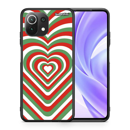 Θήκη Xiaomi 11 Lite/Mi 11 Lite Christmas Hearts από τη Smartfits με σχέδιο στο πίσω μέρος και μαύρο περίβλημα | Xiaomi 11 Lite/Mi 11 Lite Christmas Hearts case with colorful back and black bezels