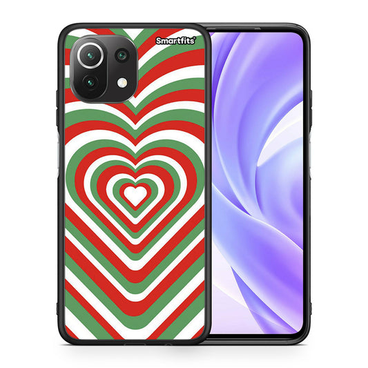 Θήκη Xiaomi 11 Lite/Mi 11 Lite Christmas Hearts από τη Smartfits με σχέδιο στο πίσω μέρος και μαύρο περίβλημα | Xiaomi 11 Lite/Mi 11 Lite Christmas Hearts case with colorful back and black bezels