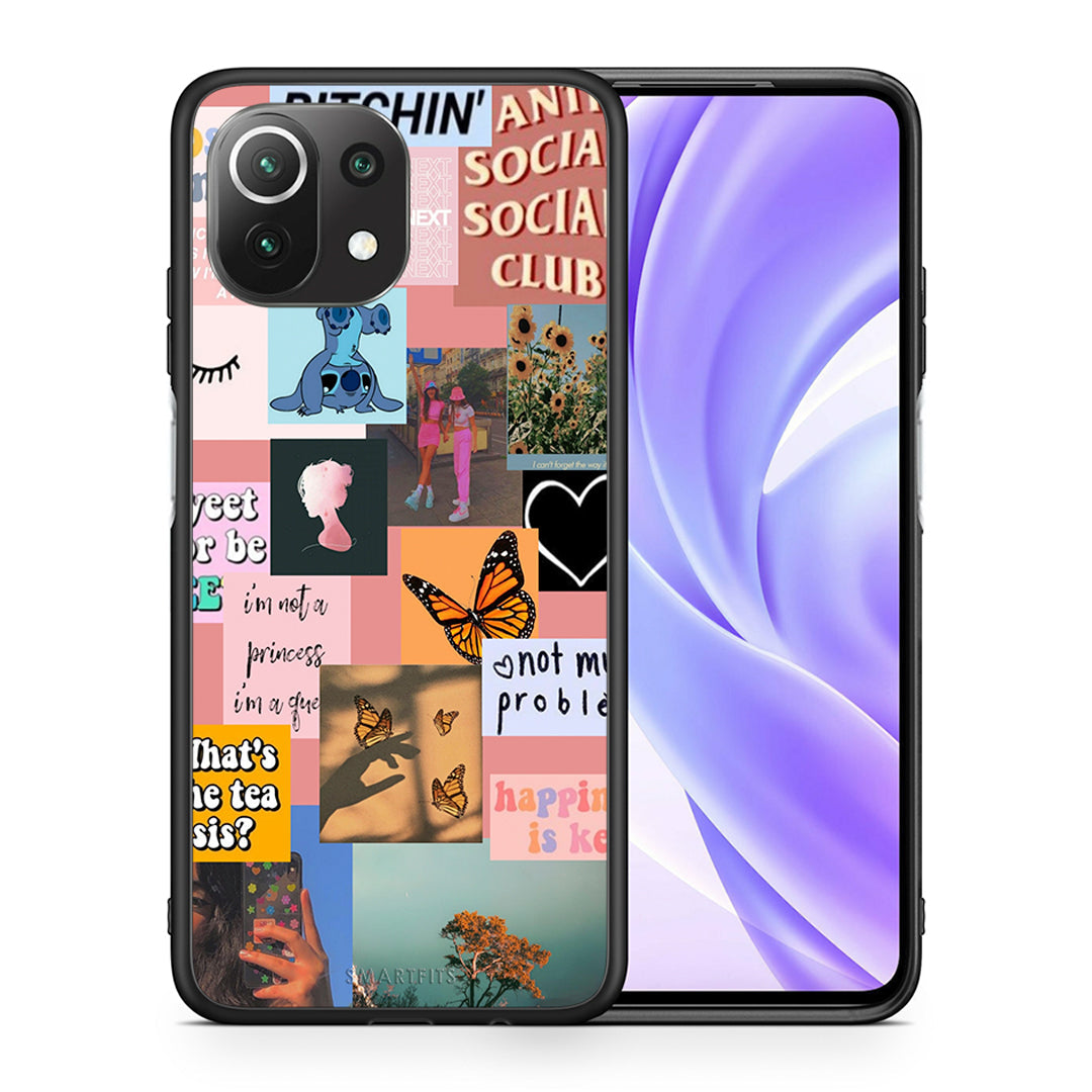 Θήκη Αγίου Βαλεντίνου Xiaomi 11 Lite / Mi 11 Lite Collage Bitchin από τη Smartfits με σχέδιο στο πίσω μέρος και μαύρο περίβλημα | Xiaomi 11 Lite / Mi 11 Lite Collage Bitchin case with colorful back and black bezels