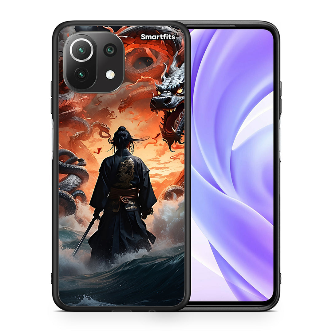 Θήκη Xiaomi 11 Lite/Mi 11 Lite Dragons Fight από τη Smartfits με σχέδιο στο πίσω μέρος και μαύρο περίβλημα | Xiaomi 11 Lite/Mi 11 Lite Dragons Fight case with colorful back and black bezels