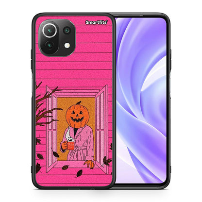 Θήκη Xiaomi 11 Lite / Mi 11 Lite Halloween Pumpkin Lady από τη Smartfits με σχέδιο στο πίσω μέρος και μαύρο περίβλημα | Xiaomi 11 Lite / Mi 11 Lite Halloween Pumpkin Lady case with colorful back and black bezels