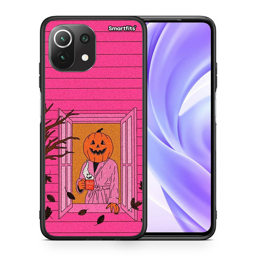 Θήκη Xiaomi 11 Lite / Mi 11 Lite Halloween Pumpkin Lady από τη Smartfits με σχέδιο στο πίσω μέρος και μαύρο περίβλημα | Xiaomi 11 Lite / Mi 11 Lite Halloween Pumpkin Lady case with colorful back and black bezels