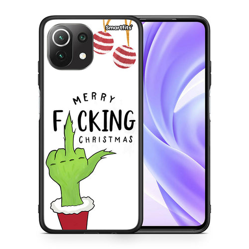 Θήκη Xiaomi 11 Lite/Mi 11 Lite Merry F Xmas από τη Smartfits με σχέδιο στο πίσω μέρος και μαύρο περίβλημα | Xiaomi 11 Lite/Mi 11 Lite Merry F Xmas case with colorful back and black bezels