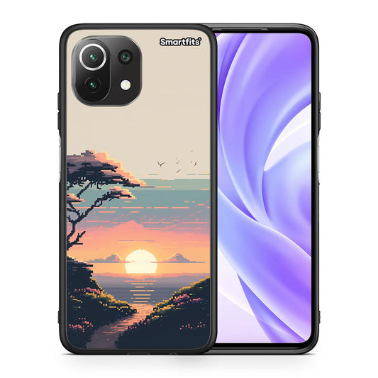 Θήκη Xiaomi 11 Lite / Mi 11 Lite Pixel Sunset από τη Smartfits με σχέδιο στο πίσω μέρος και μαύρο περίβλημα | Xiaomi 11 Lite / Mi 11 Lite Pixel Sunset case with colorful back and black bezels