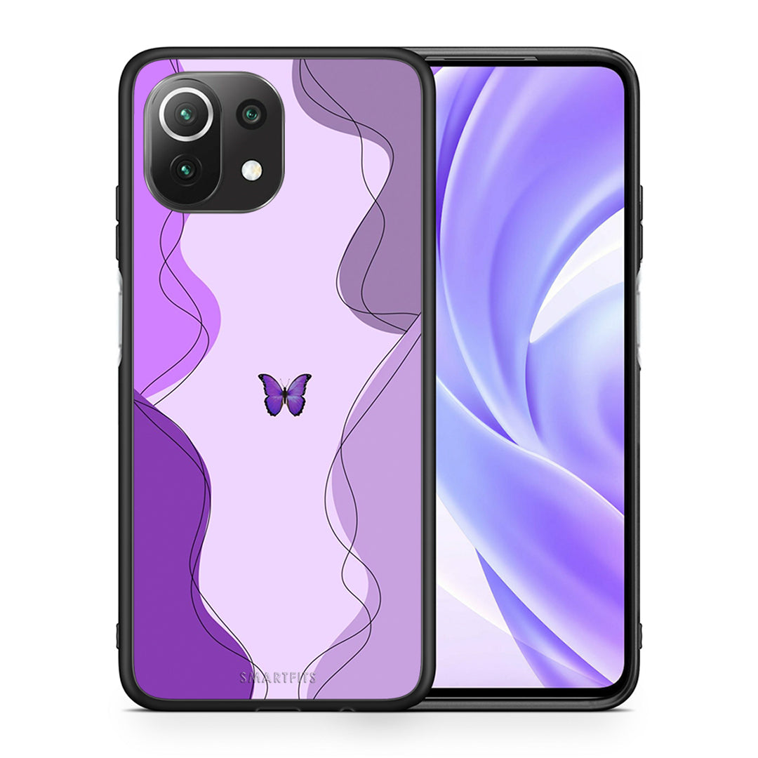 Θήκη Αγίου Βαλεντίνου Xiaomi 11 Lite / Mi 11 Lite Purple Mariposa από τη Smartfits με σχέδιο στο πίσω μέρος και μαύρο περίβλημα | Xiaomi 11 Lite / Mi 11 Lite Purple Mariposa case with colorful back and black bezels