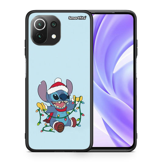 Θήκη Xiaomi 11 Lite/Mi 11 Lite Santa Stich από τη Smartfits με σχέδιο στο πίσω μέρος και μαύρο περίβλημα | Xiaomi 11 Lite/Mi 11 Lite Santa Stich case with colorful back and black bezels