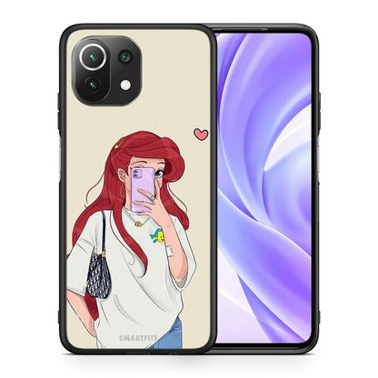 Θήκη Xiaomi 11 Lite / Mi 11 Lite Walking Mermaid από τη Smartfits με σχέδιο στο πίσω μέρος και μαύρο περίβλημα | Xiaomi 11 Lite / Mi 11 Lite Walking Mermaid case with colorful back and black bezels