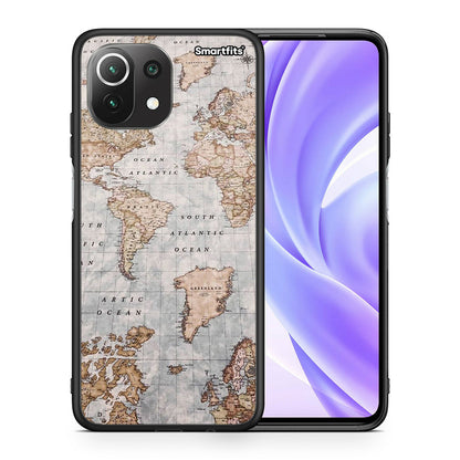 Θήκη Xiaomi 11 Lite / Mi 11 Lite World Map από τη Smartfits με σχέδιο στο πίσω μέρος και μαύρο περίβλημα | Xiaomi 11 Lite / Mi 11 Lite World Map case with colorful back and black bezels