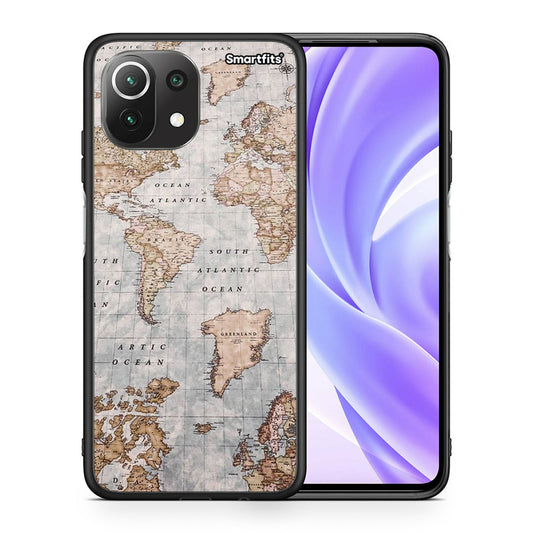 Θήκη Xiaomi 11 Lite / Mi 11 Lite World Map από τη Smartfits με σχέδιο στο πίσω μέρος και μαύρο περίβλημα | Xiaomi 11 Lite / Mi 11 Lite World Map case with colorful back and black bezels