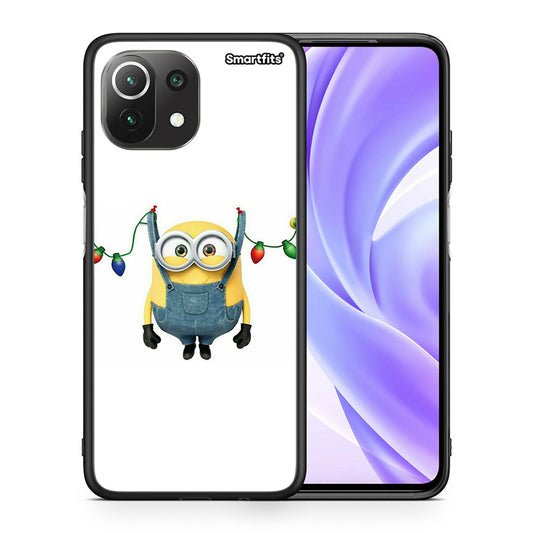 Θήκη Xiaomi 11 Lite/Mi 11 Lite Xmas Minion Lights από τη Smartfits με σχέδιο στο πίσω μέρος και μαύρο περίβλημα | Xiaomi 11 Lite/Mi 11 Lite Xmas Minion Lights case with colorful back and black bezels