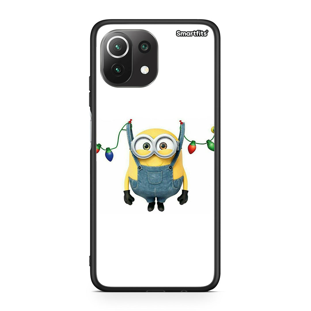 Xiaomi 11 Lite/Mi 11 Lite Xmas Minion Lights θήκη από τη Smartfits με σχέδιο στο πίσω μέρος και μαύρο περίβλημα | Smartphone case with colorful back and black bezels by Smartfits