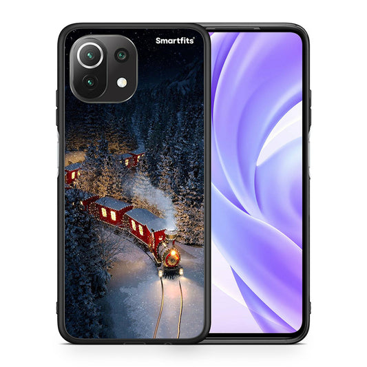 Θήκη Xiaomi 11 Lite/Mi 11 Lite Xmas Train από τη Smartfits με σχέδιο στο πίσω μέρος και μαύρο περίβλημα | Xiaomi 11 Lite/Mi 11 Lite Xmas Train case with colorful back and black bezels