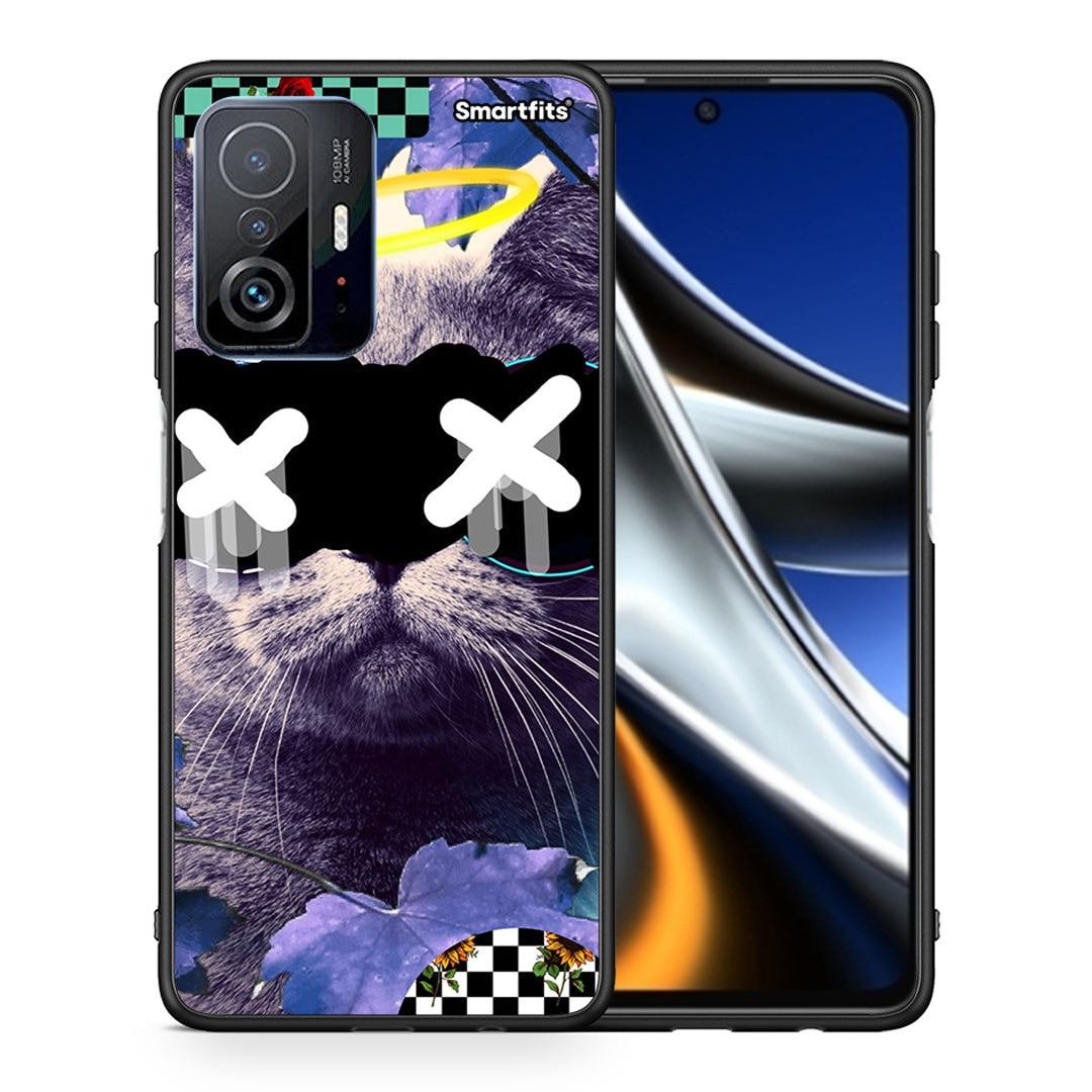 Θήκη Xiaomi 11T/11T Pro Cat Collage από τη Smartfits με σχέδιο στο πίσω μέρος και μαύρο περίβλημα | Xiaomi 11T/11T Pro Cat Collage case with colorful back and black bezels
