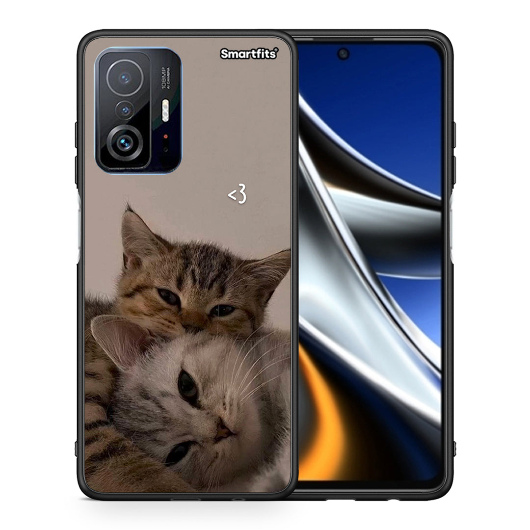 Θήκη Xiaomi 11T / 11T Pro Cats In Love από τη Smartfits με σχέδιο στο πίσω μέρος και μαύρο περίβλημα | Xiaomi 11T / 11T Pro Cats In Love case with colorful back and black bezels