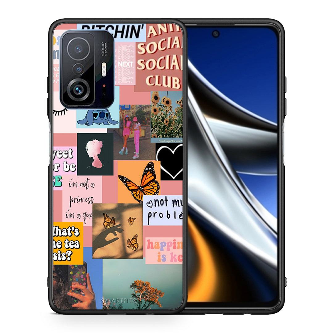 Θήκη Αγίου Βαλεντίνου Xiaomi 11T / 11T Pro Collage Bitchin από τη Smartfits με σχέδιο στο πίσω μέρος και μαύρο περίβλημα | Xiaomi 11T / 11T Pro Collage Bitchin case with colorful back and black bezels