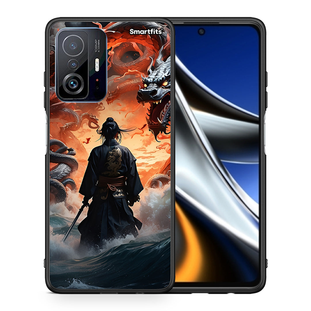 Θήκη Xiaomi 11T/11T Pro Dragons Fight από τη Smartfits με σχέδιο στο πίσω μέρος και μαύρο περίβλημα | Xiaomi 11T/11T Pro Dragons Fight case with colorful back and black bezels