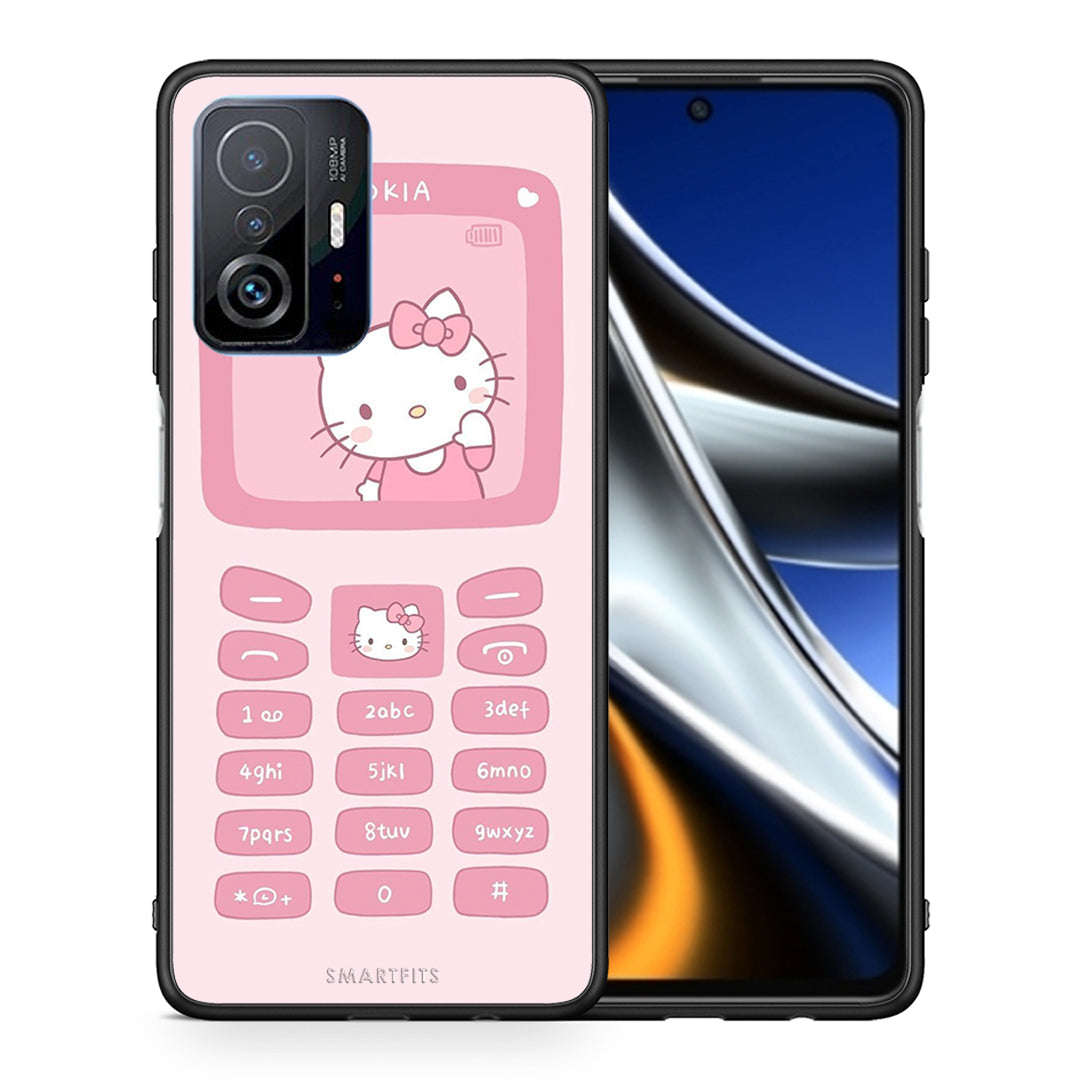 Θήκη Αγίου Βαλεντίνου Xiaomi 11T / 11T Pro Hello Kitten από τη Smartfits με σχέδιο στο πίσω μέρος και μαύρο περίβλημα | Xiaomi 11T / 11T Pro Hello Kitten case with colorful back and black bezels