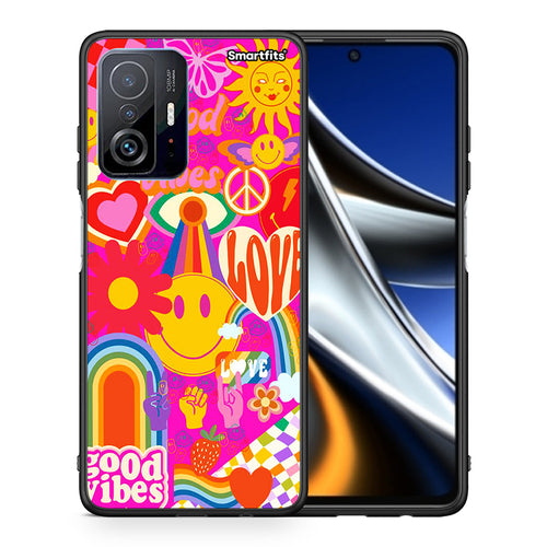 Θήκη Xiaomi 11T/11T Pro Hippie Love από τη Smartfits με σχέδιο στο πίσω μέρος και μαύρο περίβλημα | Xiaomi 11T/11T Pro Hippie Love case with colorful back and black bezels