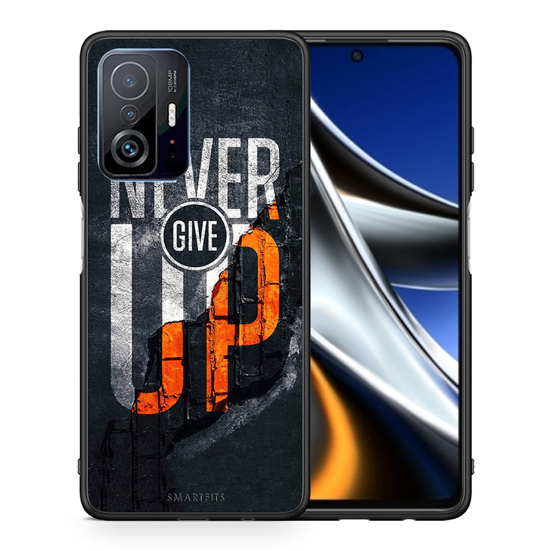 Θήκη Αγίου Βαλεντίνου Xiaomi 11T / 11T Pro Never Give Up από τη Smartfits με σχέδιο στο πίσω μέρος και μαύρο περίβλημα | Xiaomi 11T / 11T Pro Never Give Up case with colorful back and black bezels