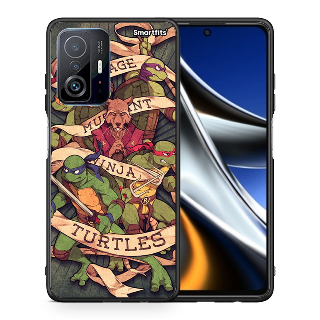 Θήκη Xiaomi 11T/11T Pro Ninja Turtles από τη Smartfits με σχέδιο στο πίσω μέρος και μαύρο περίβλημα | Xiaomi 11T/11T Pro Ninja Turtles case with colorful back and black bezels
